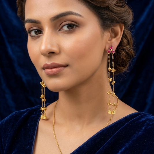 Kashmiri Long Double Chain Jhumka Earrings