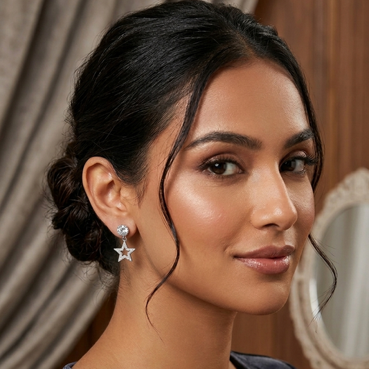 Dainty Star Drop Earrings - Sparkling Crystal Imitation Jewelry for Women