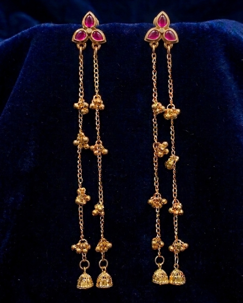 Kashmiri Long Double Chain Jhumka Earrings