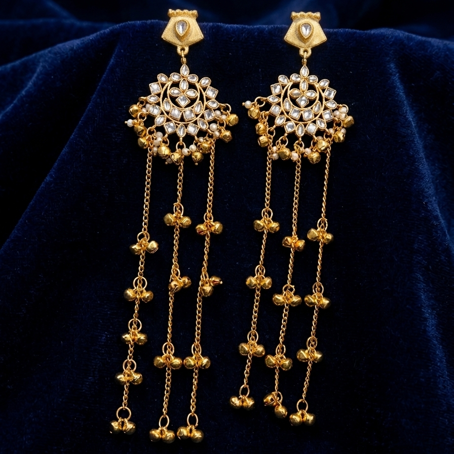 Royal Kashmiri Kundan Long Chain Earrings