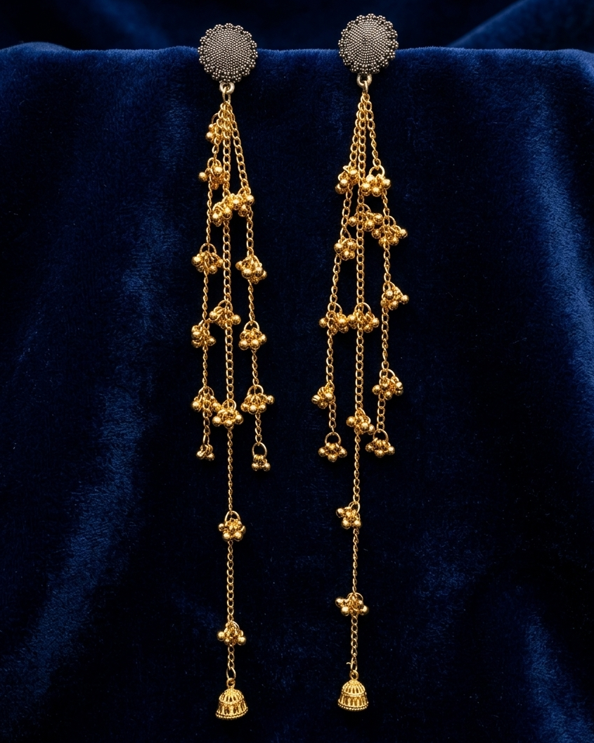 Royal Kashmiri Kundan Long Chain Earrings