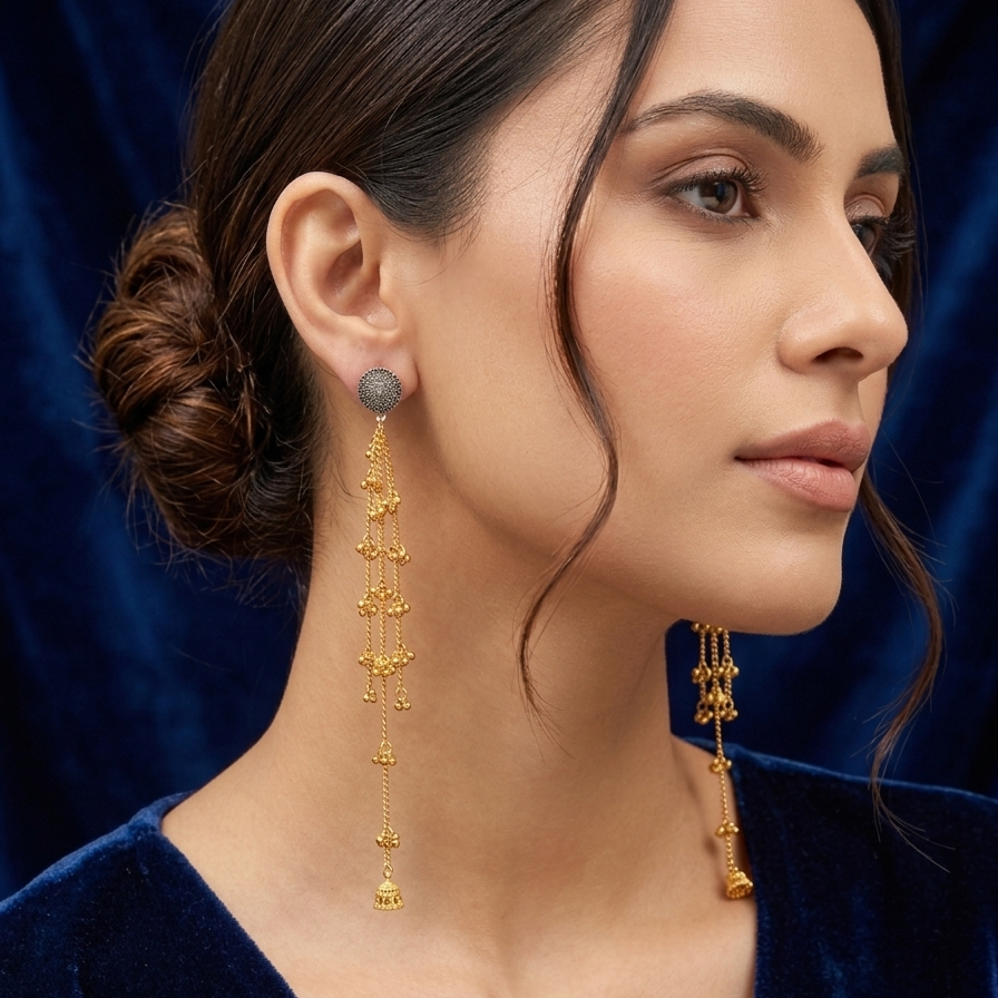 Royal Kashmiri Kundan Long Chain Earrings