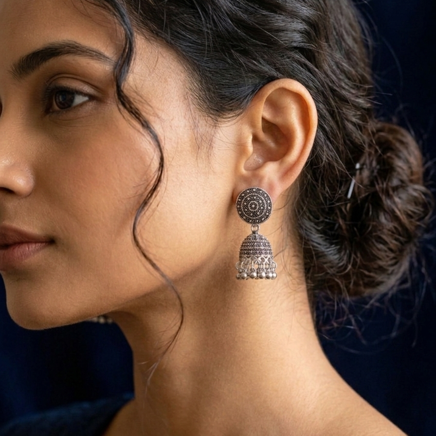 Vintage Style Oxidized Jhumkas - Ethnic Tribal Jewelry for Women