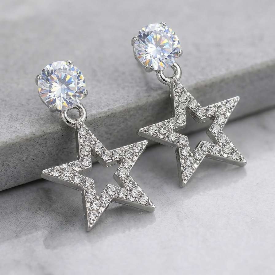 Dainty Star Drop Earrings - Sparkling Crystal Imitation Jewelry for Women