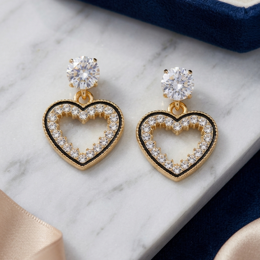 Lovelyesh Crystal Heart Drop Earrings - Gold-Plated Fashion Jewellery