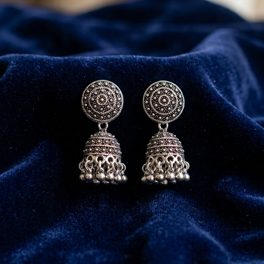 Vintage Style Oxidized Jhumkas - Ethnic Tribal Jewelry for Women