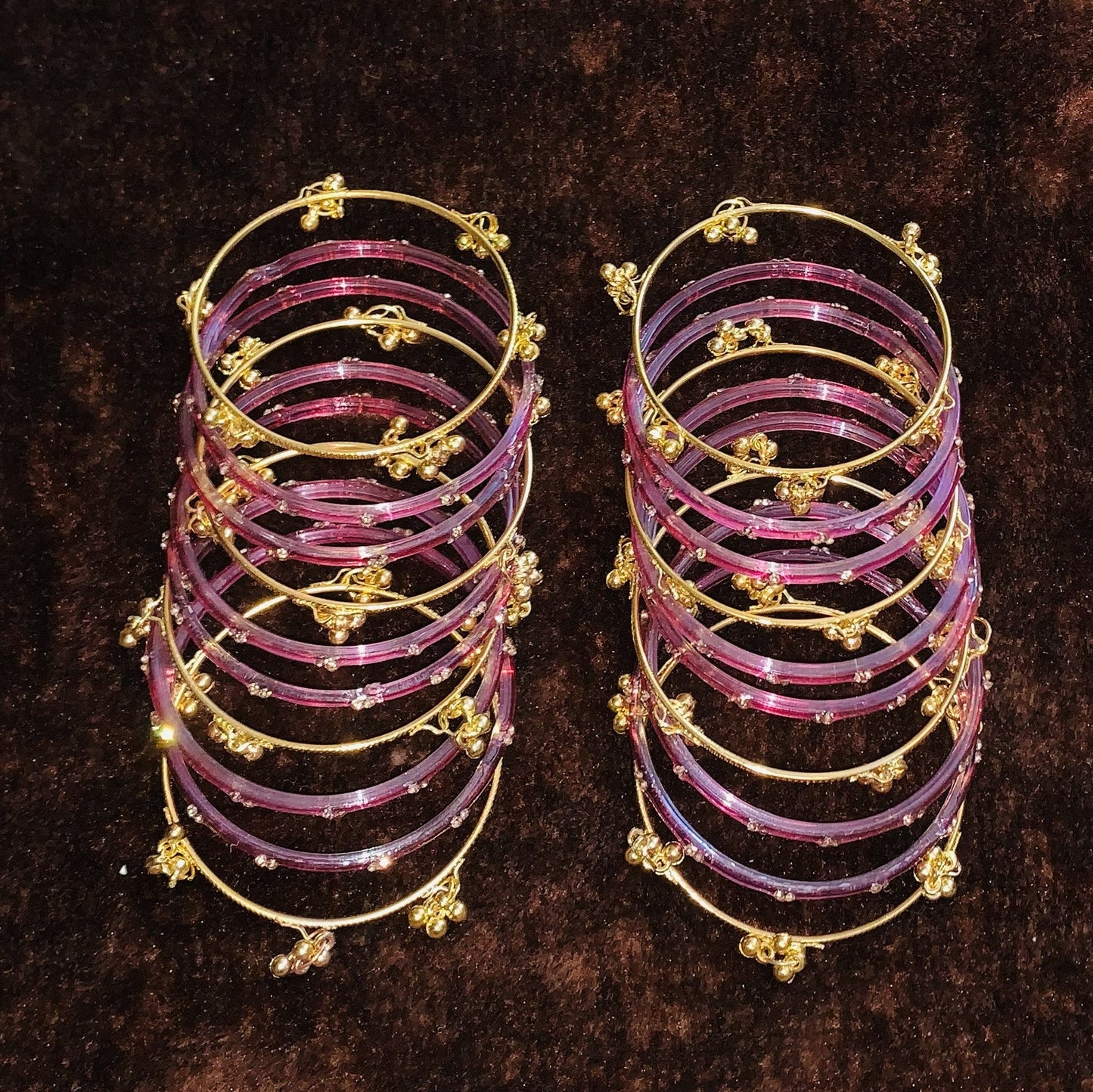 Lovelyesh Pink Raindrop Kashmiri Bangles Set - Traditional Ghungroo Chudi
