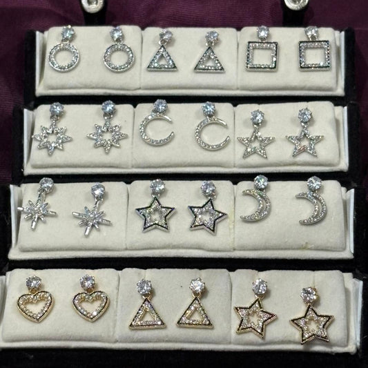 Lovelyesh Celestial & Geometric 12-Pair Stud Earring Set – Silver & Gold Toned Minimalist Collection